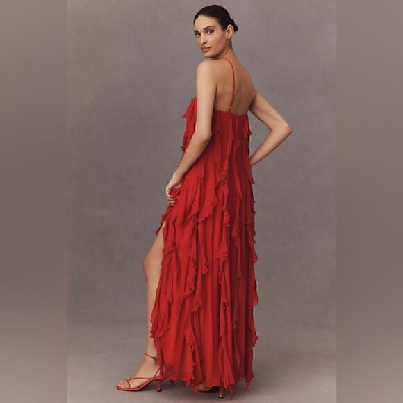 Anthropologie BHLDN Farrah High-Neck Ruffle Chiffon Maxi Dress  Medium New - Picture 7 of 7